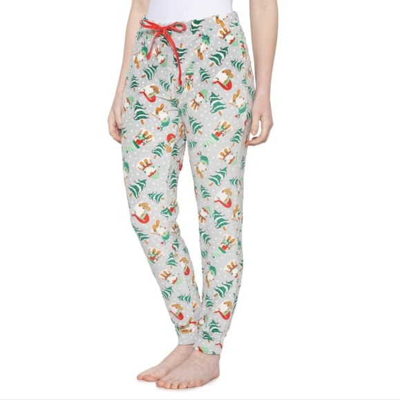 Novogratz Lounge Joggers Frenchie Winter Print Plush Elastic Waist Red M NWT - Picture 3 of 15